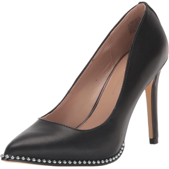 BCBGeneration Shoes - BCB GENERATION Black HARLIA Pumps with Front Silver Chain Accent.